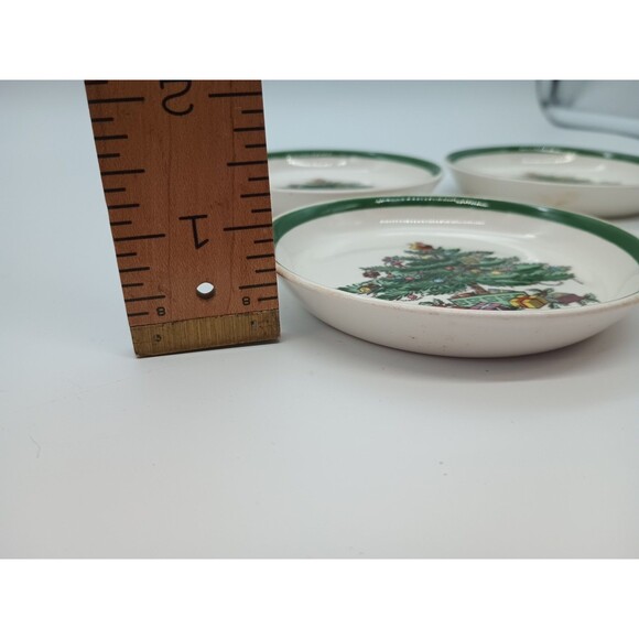 Vintage Spode Christmas Tree England Butter Pat/Trinket Dish 3" S3324 - 4 count - Picture 5 of 5